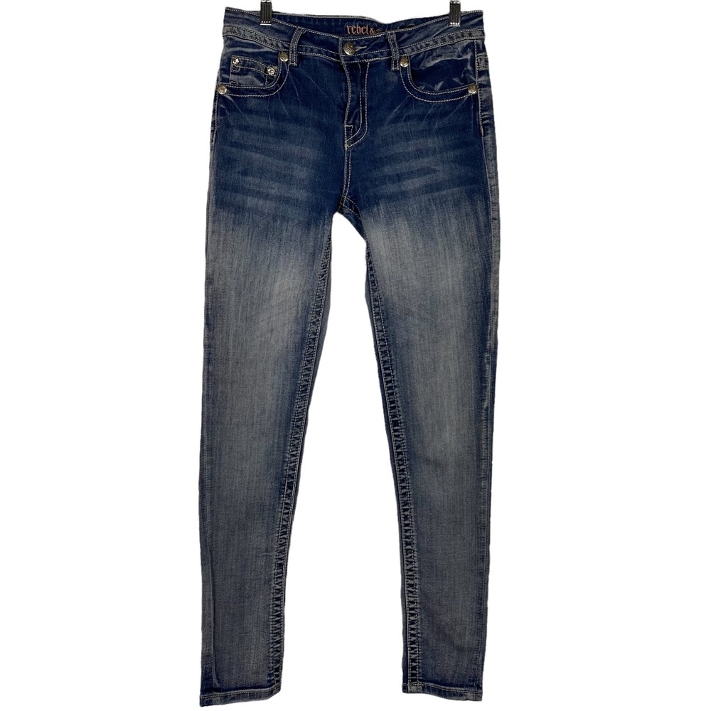 Rebel & Soul Womens 5 Pocket Emboidered Pockets Skinny LIght Wash Jeans Size 4